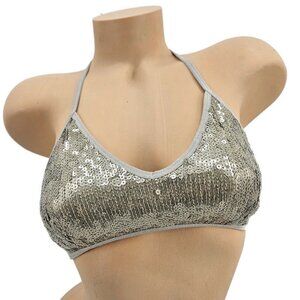 New Chan Luu Sequin Bra Womens M Dove Grey Opaque Sequins T-Back Bralette